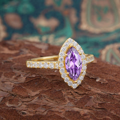 Classic Marquise Cut Amethyst Halo Engagement Ring