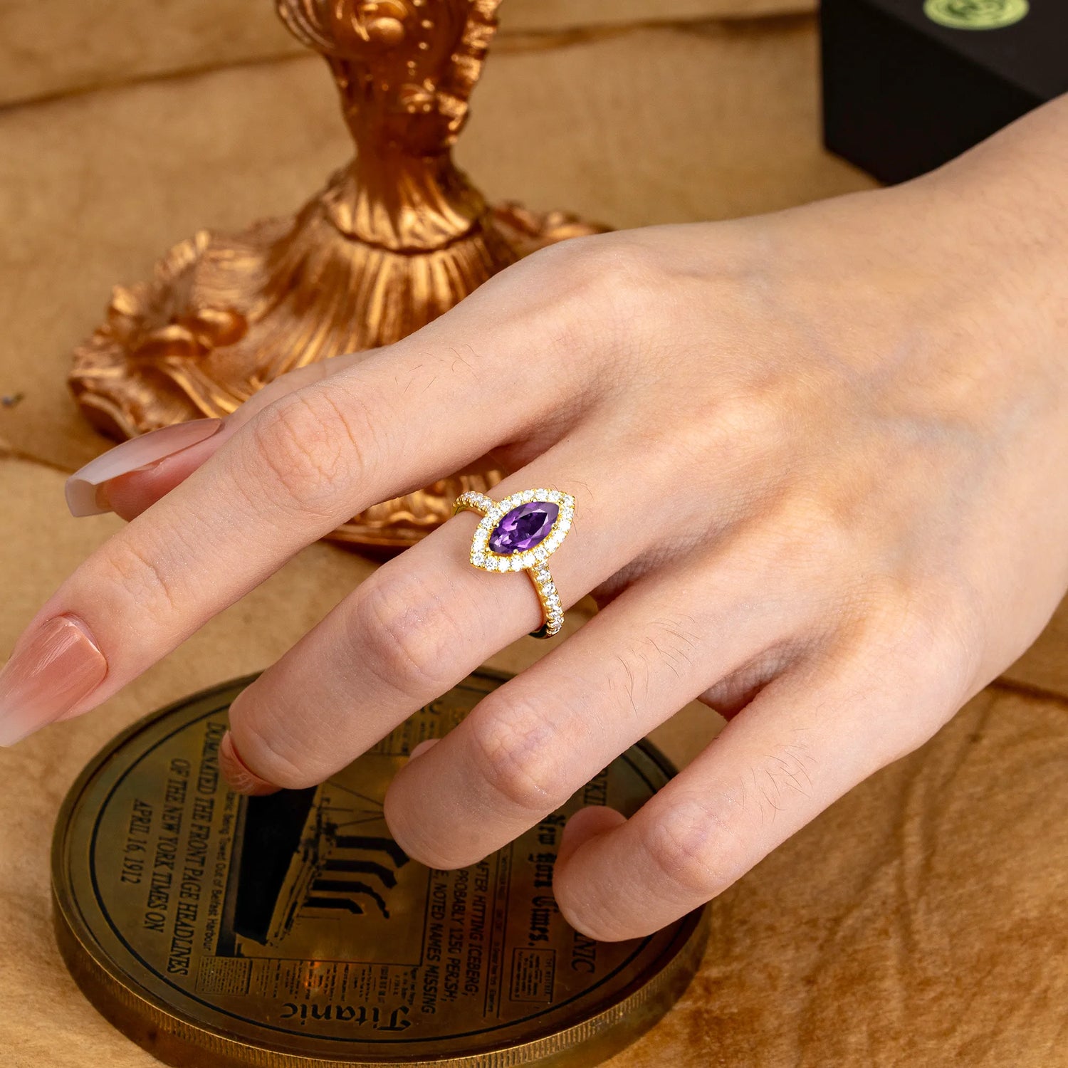 Classic Marquise Cut Amethyst Halo Engagement Ring