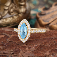 Classic Marquise Cut Aquamarine Halo Engagement Ring