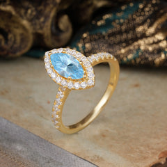 Classic Marquise Cut Aquamarine Halo Engagement Ring