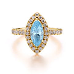 Classic Marquise Cut Aquamarine Halo Engagement Ring