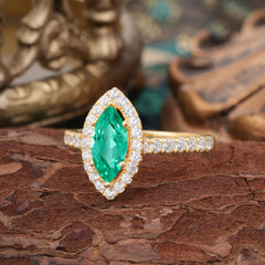 Classic Marquise Cut Emerald Halo Engagement Ring