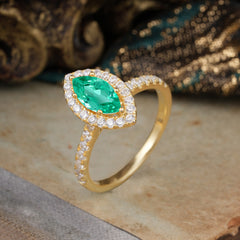Classic Marquise Cut Emerald Halo Engagement Ring