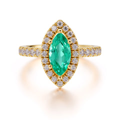 Classic Marquise Cut Emerald Halo Engagement Ring