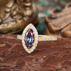 6 Prong Classic Marquise Cut Alexandrite Halo Engagement Ring