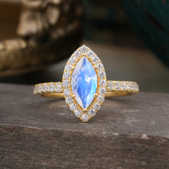 Classic Marquise Cut Moonstone Halo Engagement Ring