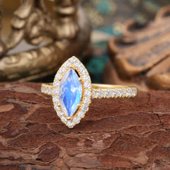 Classic Marquise Cut Moonstone Halo Engagement Ring