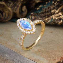 Classic Marquise Cut Moonstone Halo Engagement Ring