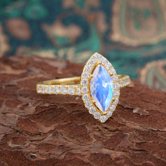 Classic Marquise Cut Moonstone Halo Engagement Ring