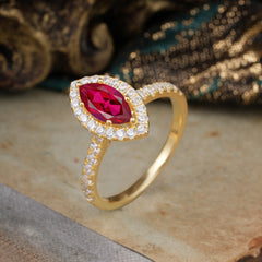Classic Marquise Cut Ruby Halo Engagement Ring