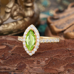 Classic Marquise Cut Peridot Halo Engagement Ring
