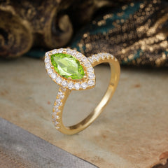 Classic Marquise Cut Peridot Halo Engagement Ring