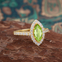 Classic Marquise Cut Peridot Halo Engagement Ring