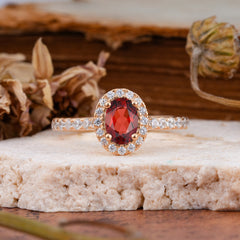 1 Carat Oval Cut Classic Garnet Ring Half Eternity Band Halo Ring