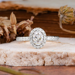 1 Carat Oval Cut Classic Moissanite Ring Half Eternity Band Halo Ring