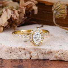1 Carat Oval Cut Classic Moissanite Ring Half Eternity Band Halo Ring