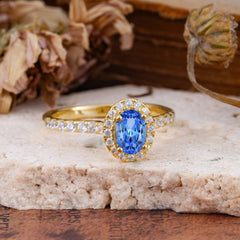 1 Carat Oval Cut Classic Sapphire Ring Half Eternity Band Halo Ring