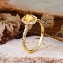 1 Carat Oval Cut Classic Citrine Ring Half Eternity Band Halo Ring