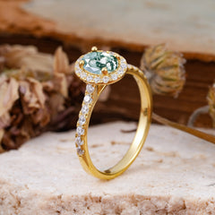 1 Carat Oval Cut Classic Moss Agate Ring Half Eternity Band Halo Ring