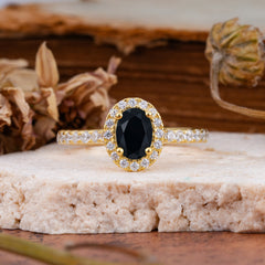 1 Carat Oval Cut Classic Black Onyx Ring Half Eternity Band Halo Ring
