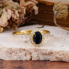 1 Carat Oval Cut Classic Black Onyx Ring Half Eternity Band Halo Ring