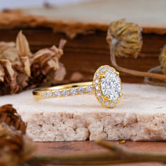 1 Carat Oval Cut Classic Lab Diamond Ring Half Eternity Band Halo Ring