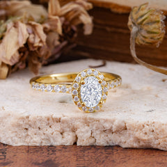 1 Carat Oval Cut Classic Lab Diamond Ring Half Eternity Band Halo Ring