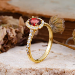1 Carat Oval Cut Classic Garnet Ring Half Eternity Band Halo Ring