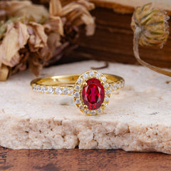 1 Carat Oval Cut Classic Ruby Ring Half Eternity Band Halo Ring