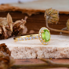 1 Carat Oval Cut Classic Peridot Ring Half Eternity Band Halo Ring