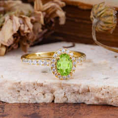 1 Carat Oval Cut Classic Peridot Ring Half Eternity Band Halo Ring