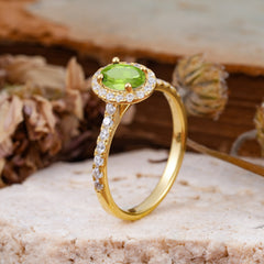 1 Carat Oval Cut Classic Peridot Ring Half Eternity Band Halo Ring