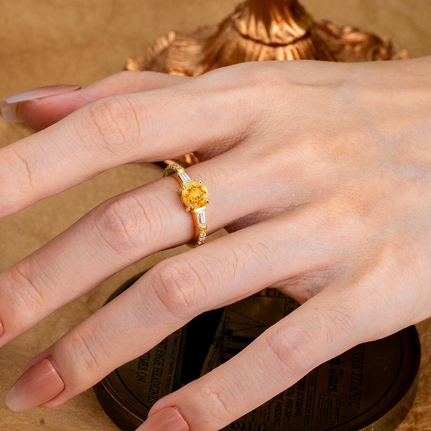 1 Carat Citrine Engagement Ring Side Stone Promise Ring