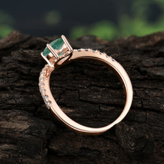 Heart Shaped Moss Agate Engagaement Ring Classic Wedding Ring