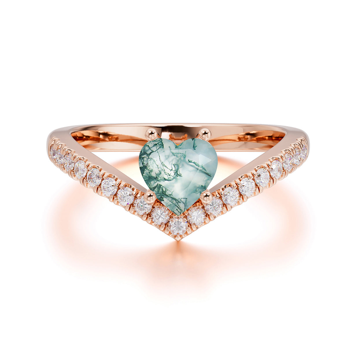 Heart Shaped Moss Agate Engagaement Ring Classic Wedding Ring