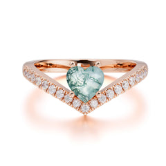 Heart Shaped Moss Agate Engagaement Ring Classic Wedding Ring