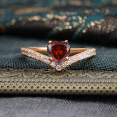 Heart Shaped Garnet Engagaement Ring Classic Wedding Ring
