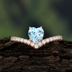 Heart Shaped Aquamarine Engagaement Ring Classic Wedding Ring