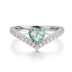 Heart Shaped Moss Agate Engagaement Ring Classic Wedding Ring