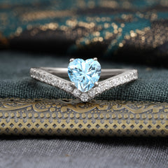 Heart Shaped Aquamarine Engagaement Ring Classic Wedding Ring