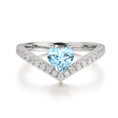 Heart Shaped Aquamarine Engagaement Ring Classic Wedding Ring