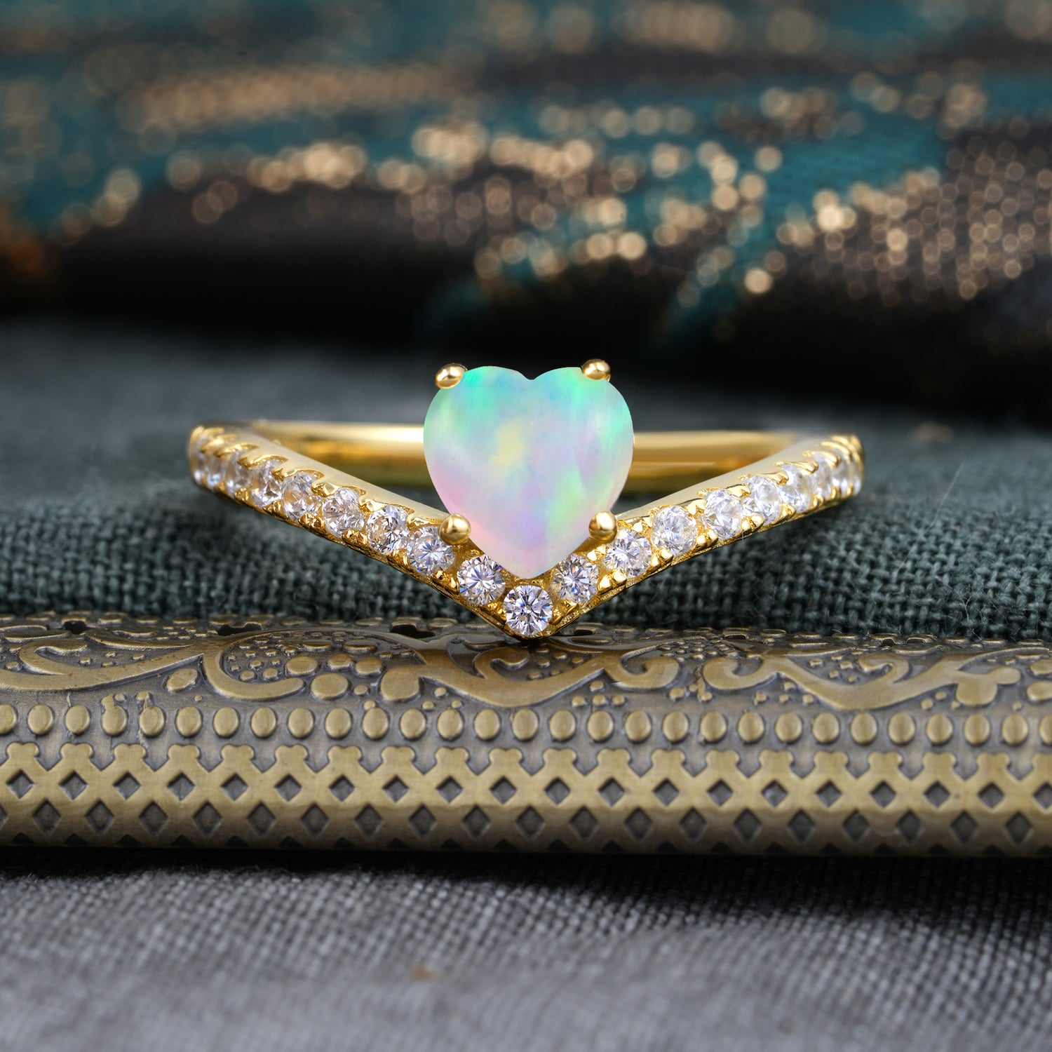 Heart Shaped Opal Engagaement Ring