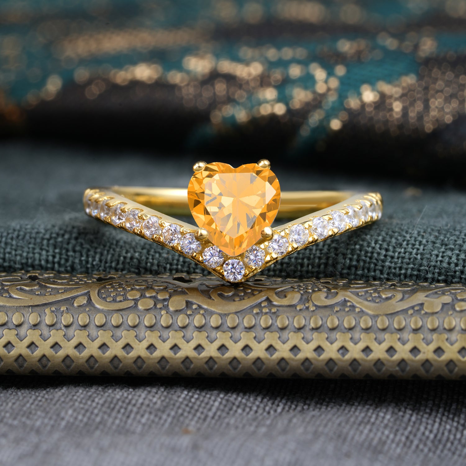 4-Prong Heart Shaped Citrine Engagaement Ring
