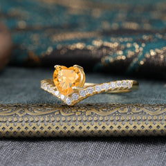 4-Prong Heart Shaped Citrine Engagaement Ring Classic Wedding Ring