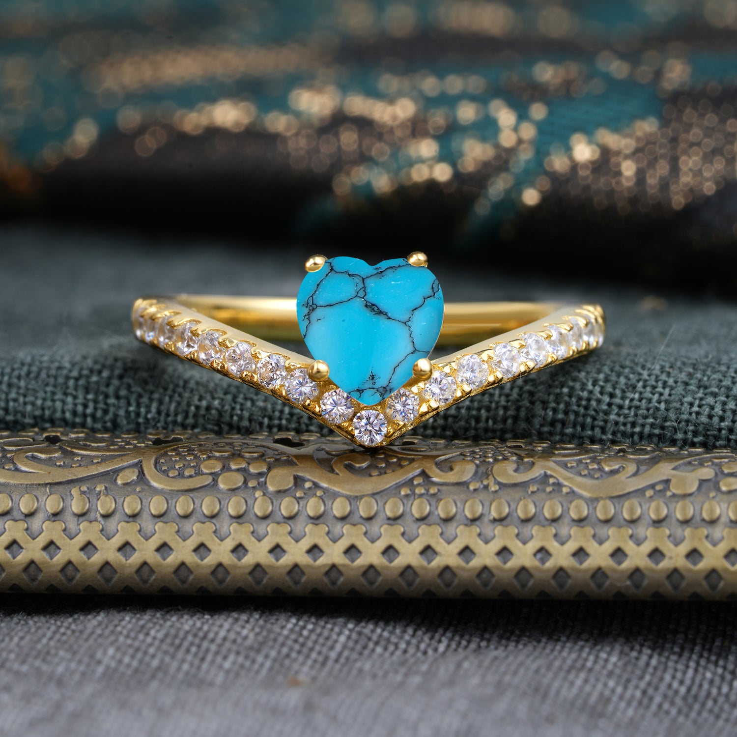 Heart Shaped Turquoise Engagaement Ring