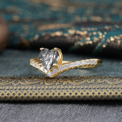 Heart Shaped Black Rutilated Quartz Engagaement Ring Classic Wedding Ring
