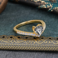 Heart Shaped Black Rutilated Quartz Engagaement Ring Classic Wedding Ring