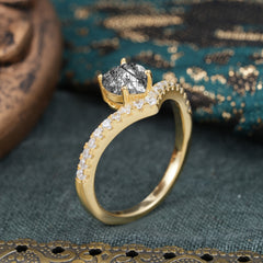 Heart Shaped Black Rutilated Quartz Engagaement Ring Classic Wedding Ring