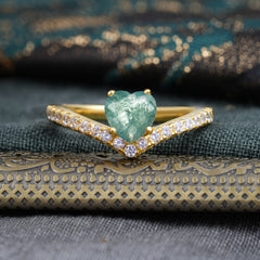 Heart Shaped Moss Agate Engagaement Ring Classic Wedding Ring