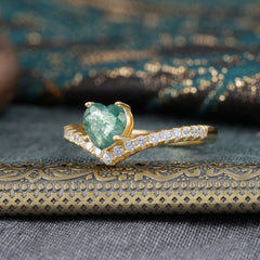 Heart Shaped Moss Agate Engagaement Ring Classic Wedding Ring